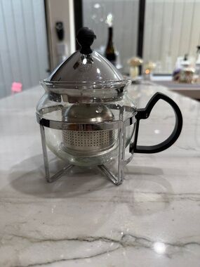 Hario Glass Tea Infuser Pot with Stainless Steel Strainer - Black Handle 300ml